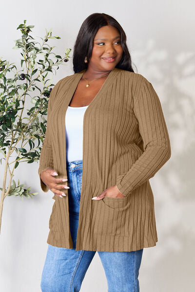 Richly Ribbed Open Front Cardigan