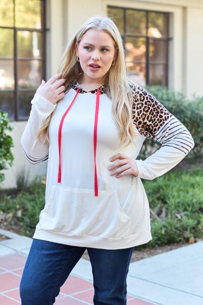 Lucky Leopard Contrast Drawstring Hoodie