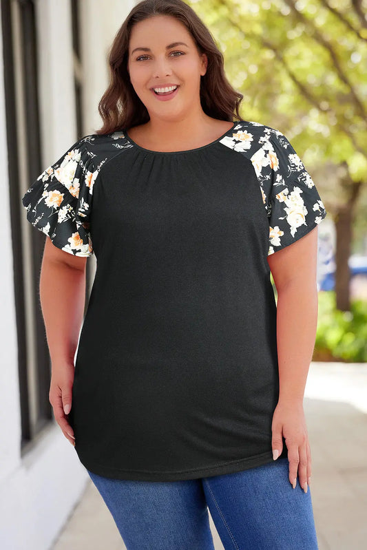 Plus Size Floral Spliced Tee Shirt Trendsi
