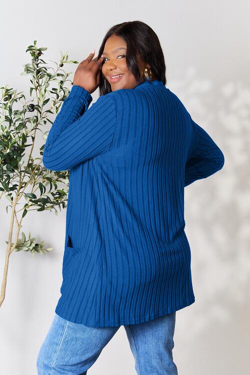 Richly Ribbed Open Front Cardigan