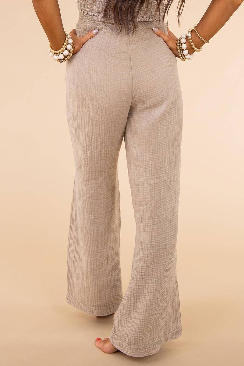 Kool Khaki Textured High Waist Wide Leg Pants
