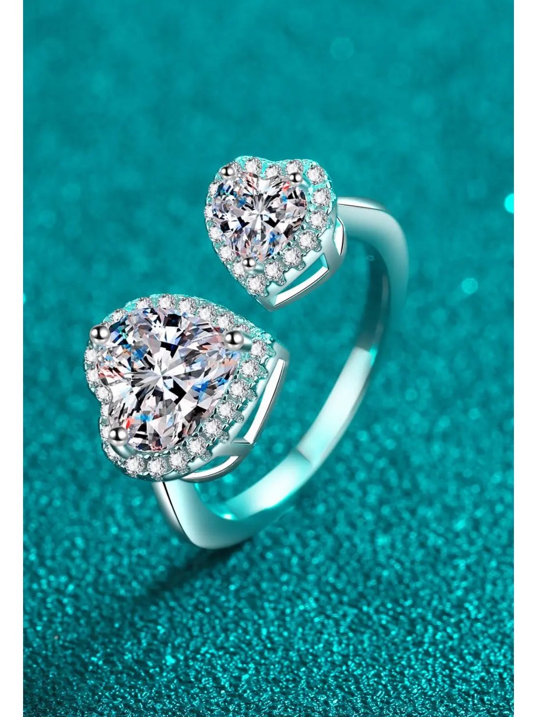 Double Heart-Shape Moissanite Open Ring