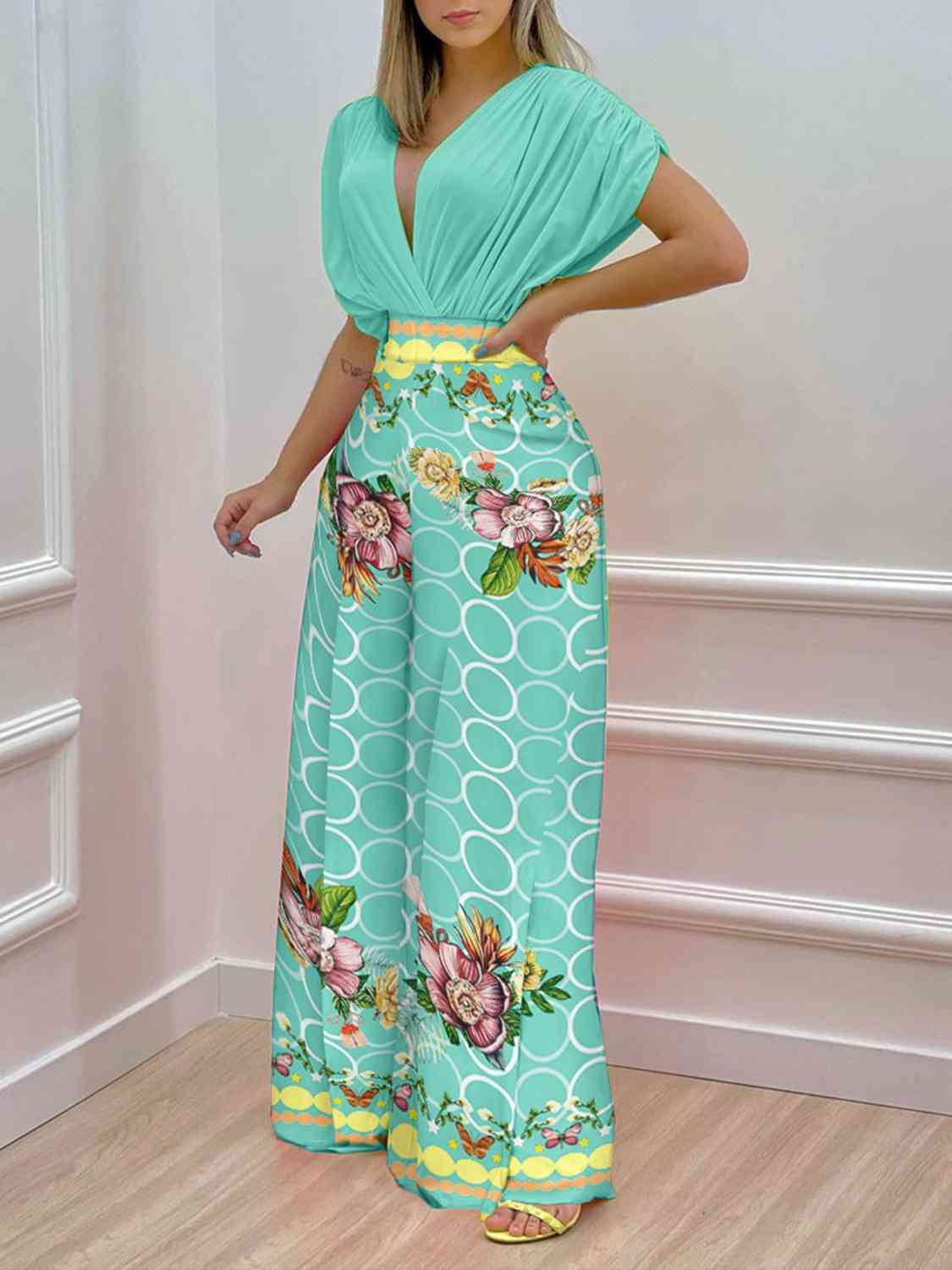 Sweetheart Surplice Top and Wide Leg Pants Set