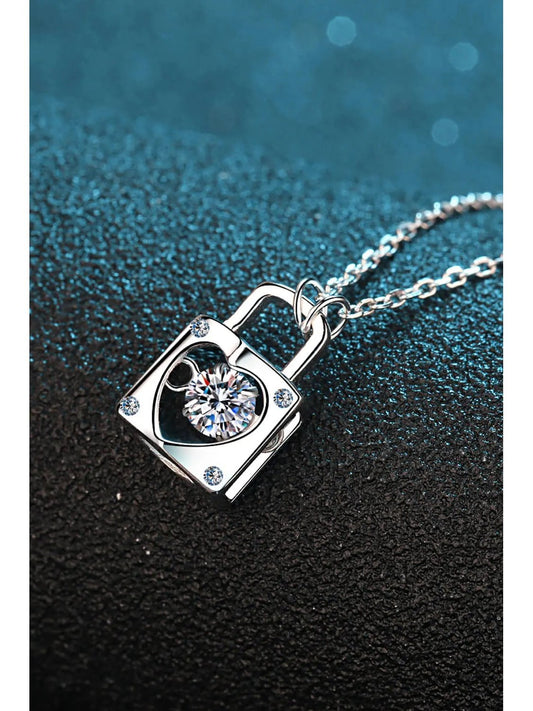 Moissanite Lock Pendant Necklace with Extension Trendsi