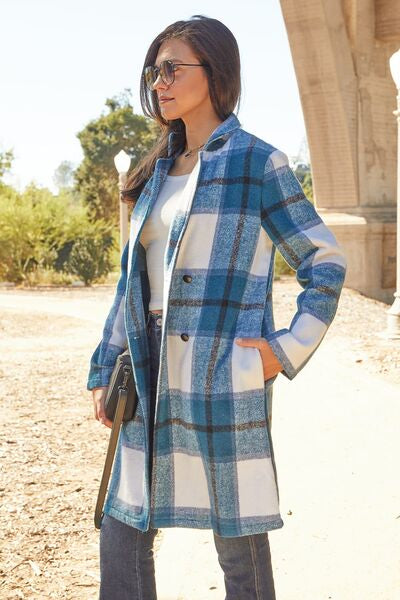 Pretty In Plaid II  Button Up Collar Coat