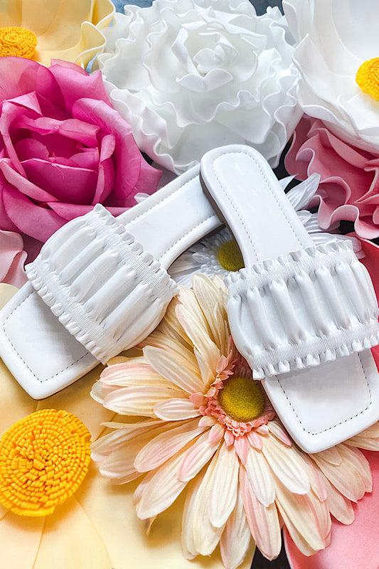 White Blooms Faux Leather Sandals elegantbunny